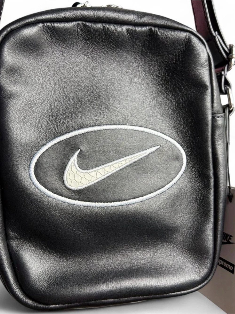 Supreme x Nike Black Leather Messenger Bag